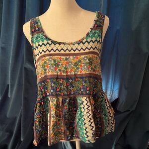 Soprano Multicolor Floral Boho Peplum Blouse